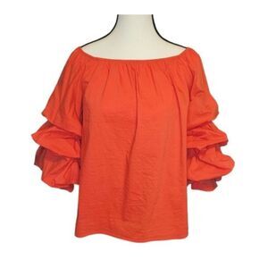 Zara Women Ruffle Puff Sleeve Off Shoulder Top Blouse Vibrant Orange Size XS